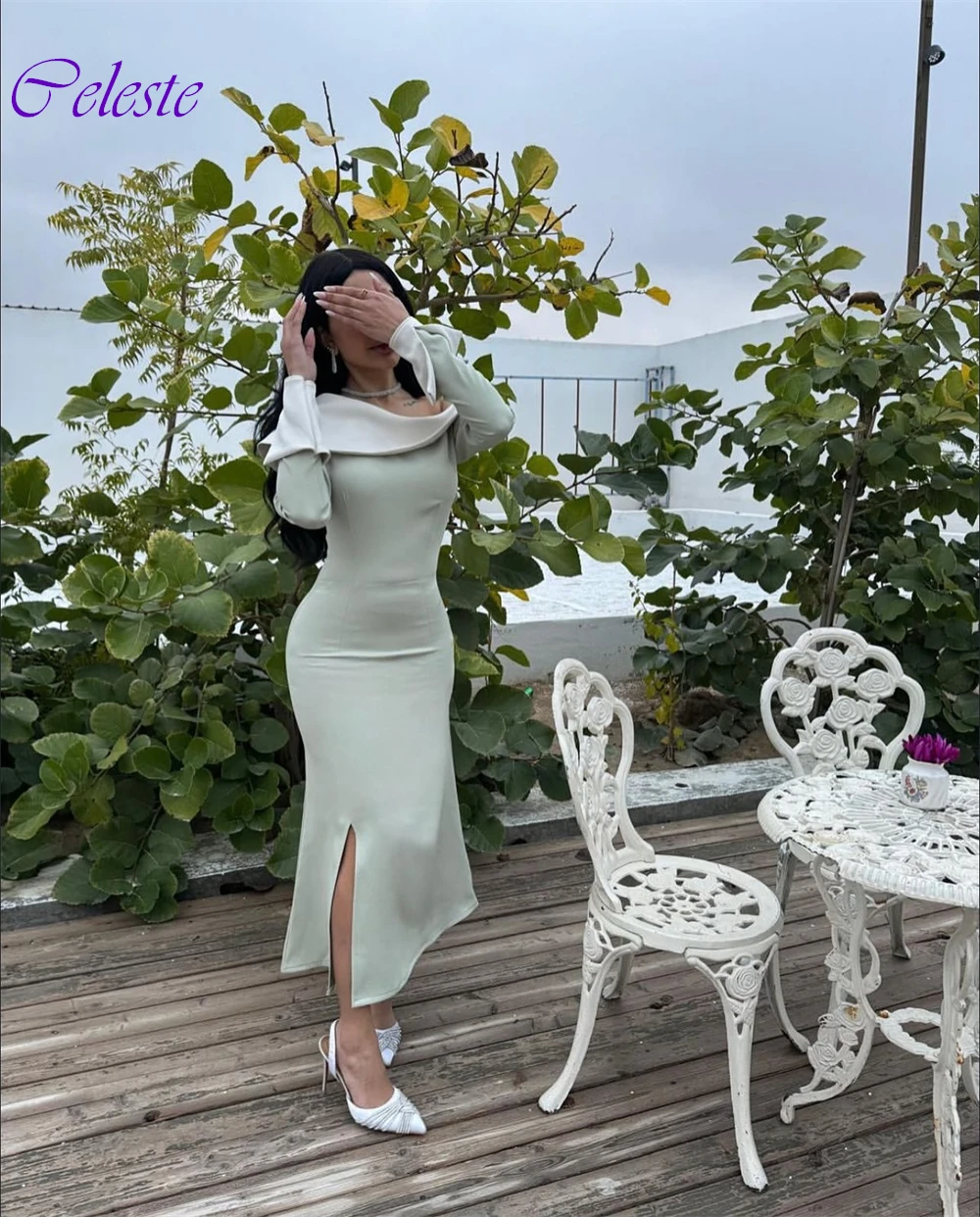 Abito da sera personalizzato a maniche lunghe in jersey a sirena Abiti da festa classici alla caviglia Abiti moderni per occasioni speciali con spacco laterale