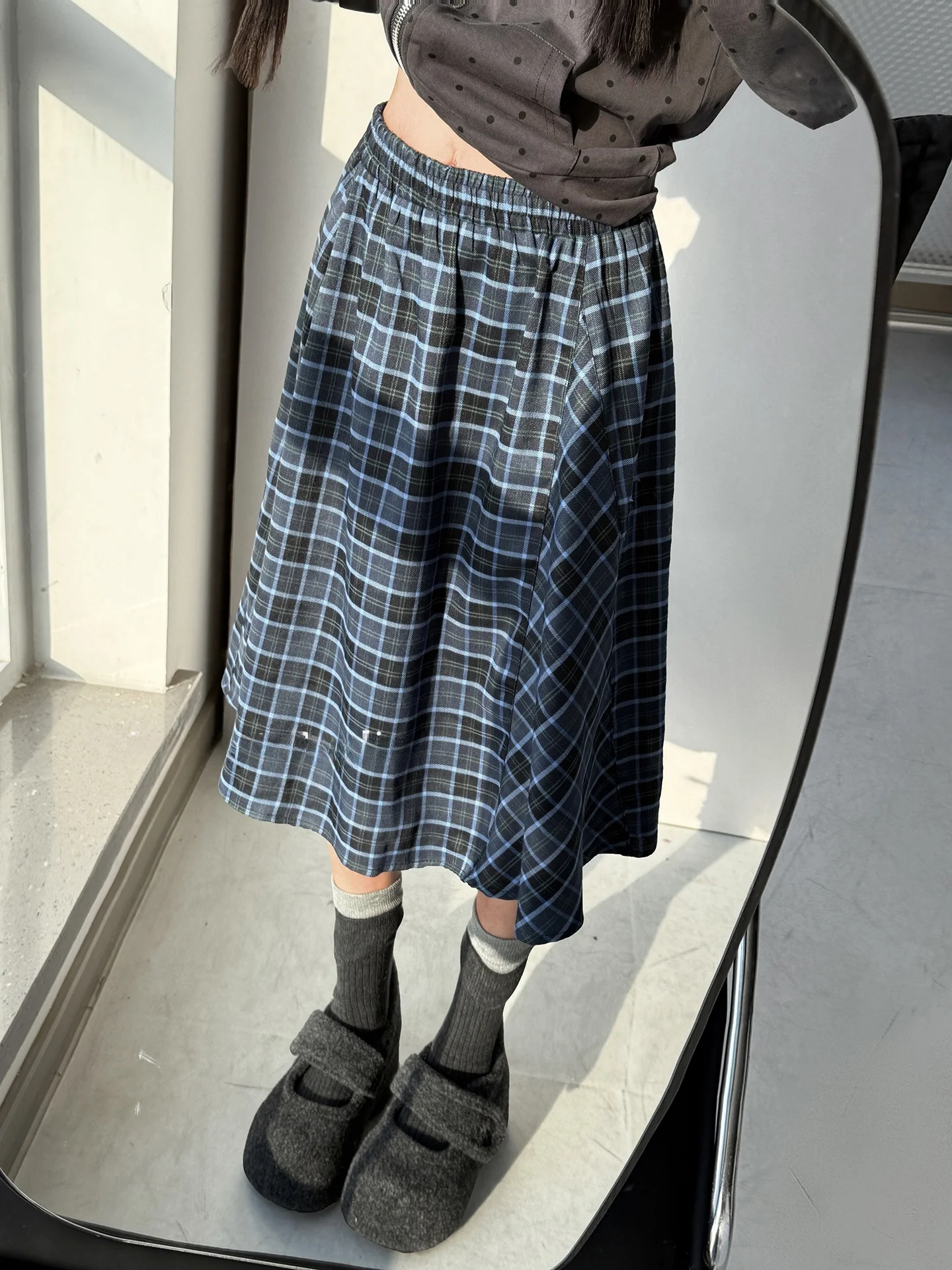 

Повседневная женская юбка А-силуэта с высокой талией, новая весенняя коллекция, в стиле колледж, с пэчворком, на эластичной талии, визуально стройнящая, винтажная