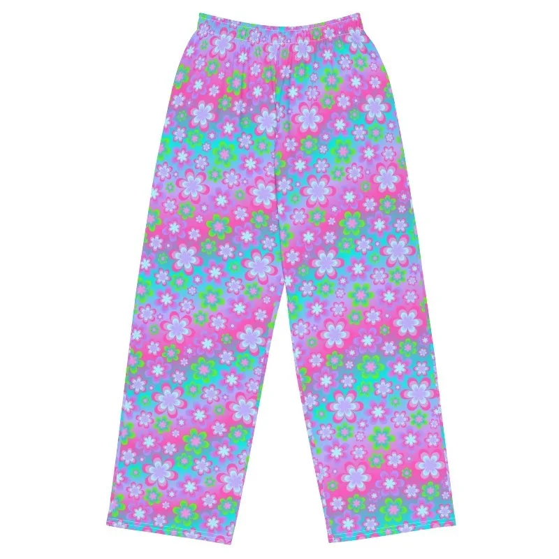 2026 New Fashionable Floral Print Wide Leg Pants for Children, Adults, Couples, Summer Versatile Dopamine Vacation Casual Pants
