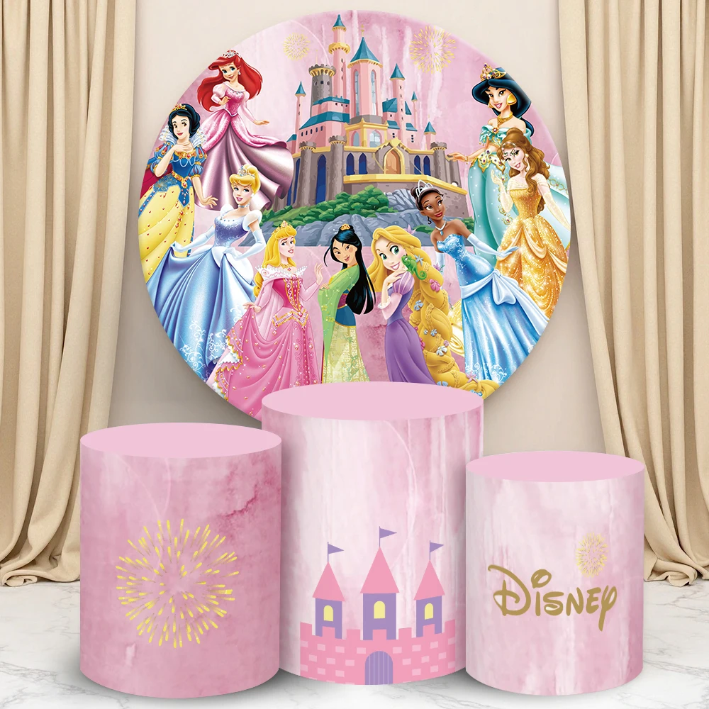 

Disney Princess Round Cylinder Backdrop Cover Castle Girls Birthday Decor Baby Shower Photograph Background Cylinder Cake Cover