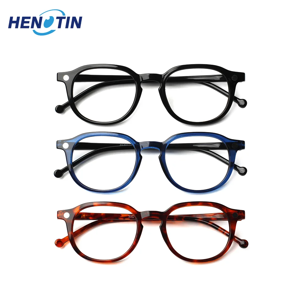 Henotin Spring Hinge Round Reading Glasses Women Men Diopter Magnifier Presbyopic Glasses Ultralight Far Sight Eyewear +10~+40