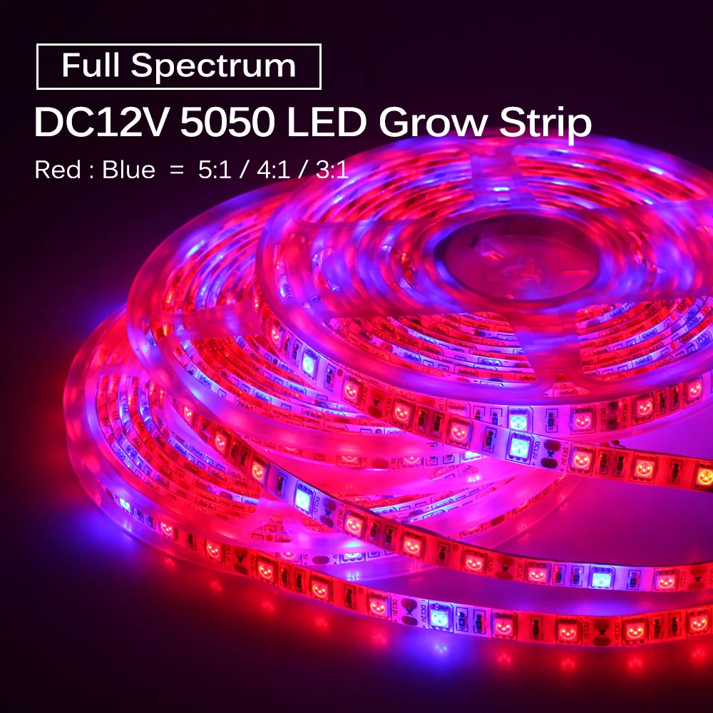 Plant Grow Lights 5M/Lot Waterproof Full Spectrum LED Strip Light 300LEDs 5050 Chip Flower Phyto Lamp for Greenhouse Hydroponic