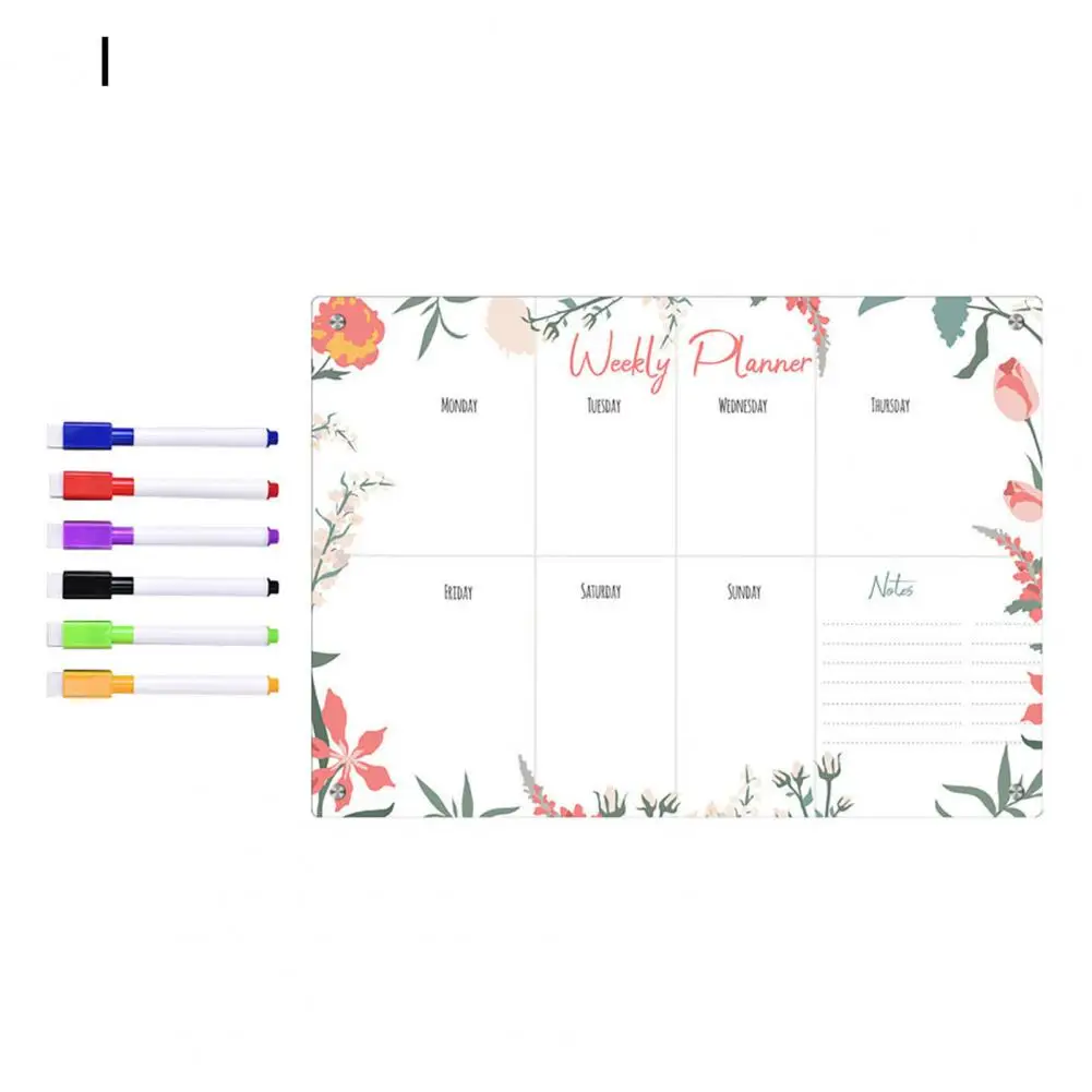 Superficie de escritura suave, pegatinas magnéticas organizadoras de pizarra blanca, planificador semanal de acrílico transparente