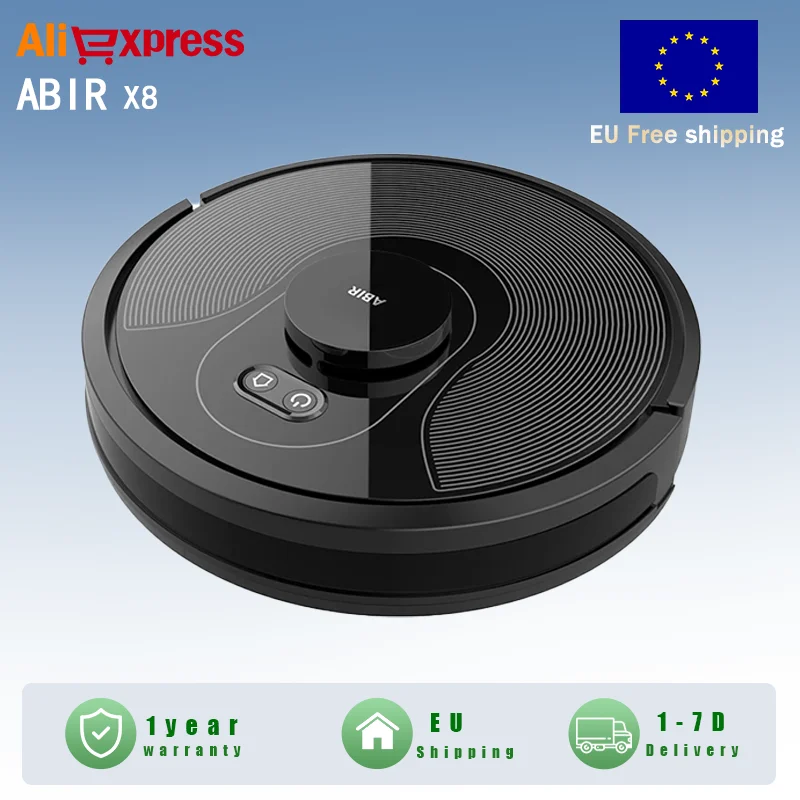 Robot Aspirapolvere ABIR X8 con Potenza di Aspirazione 2500Pa, Sterilizzazione UV e Impostazione di Aree Proibite per Pulizia di Tappeti e Casa