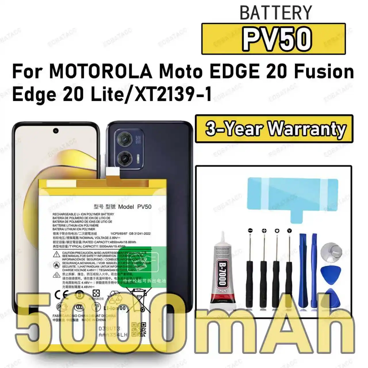 100% New High Quality PV50 Battery For MOTOROLA MOTO EDGE 20 Fusion/EDGE 20 Lite/XT2139-1 Replacement Battery Bateria+Free Tools