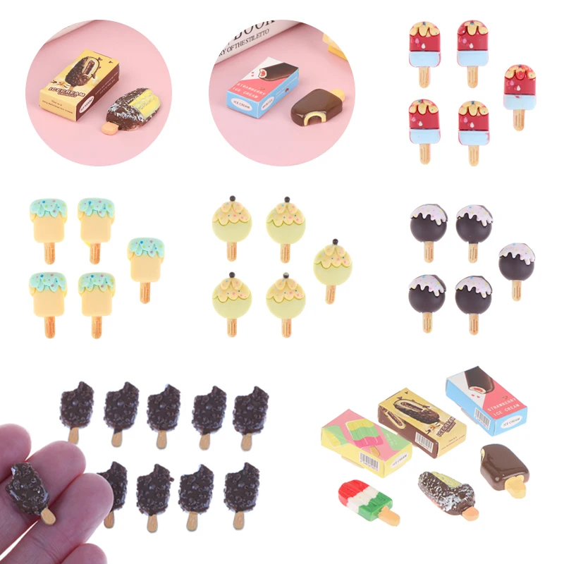 1-5pcs 1:12 Dollhouse Miniature Chocolate Ice Cream Popsicle Mini Ice Pop Food Modle for Pretend Play Kitchen Decor Toys