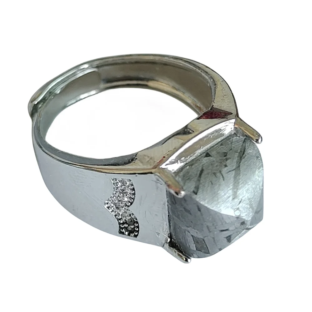 Adjustable size inlaid meteorite ring inlaid meteorite ring men's and women's natural iron meteorite ring crafts