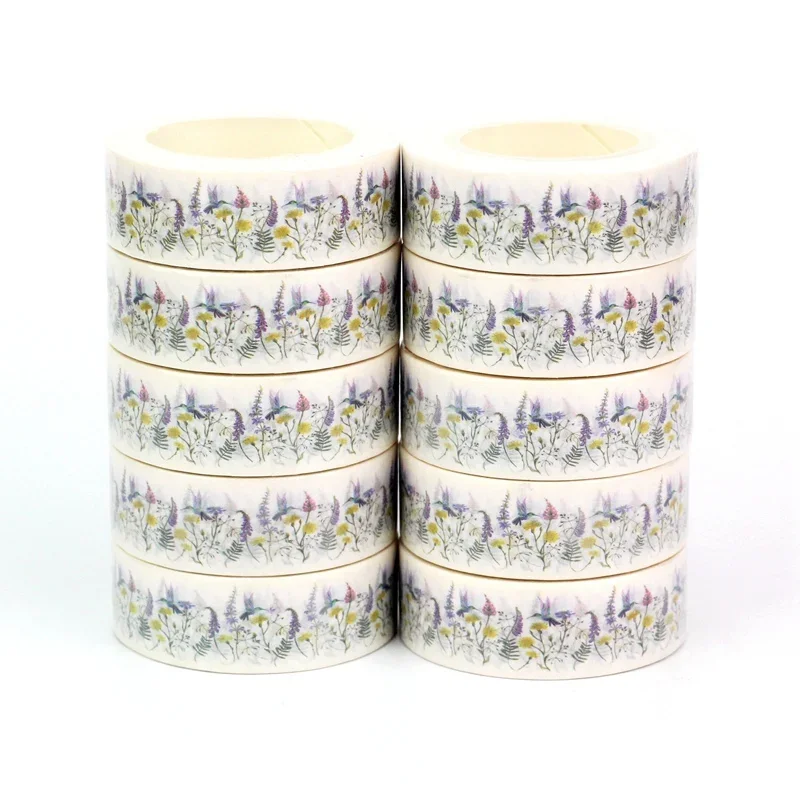 

10PCS Decorative Botanical Floral Hummingbirds Masking Washi Tapes for Scrapbooking Journaling Cute Stationery Supplies