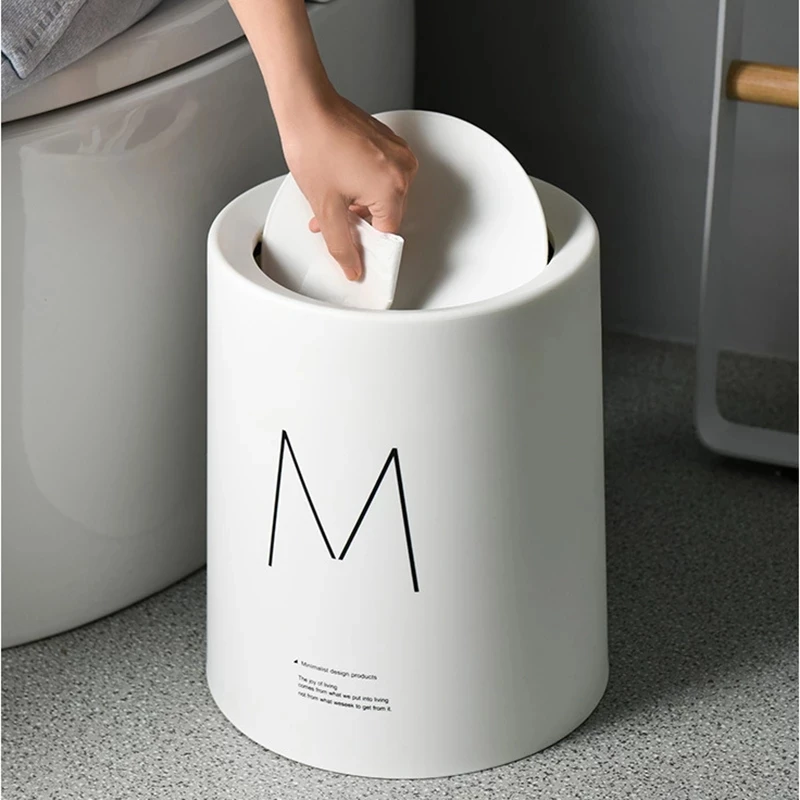 Garbage Bin Dust Bin Plastic Storage Bucket Home Office Kitchen Bathroom Waste Bin Plastic Round Trash Can With Swing Lid