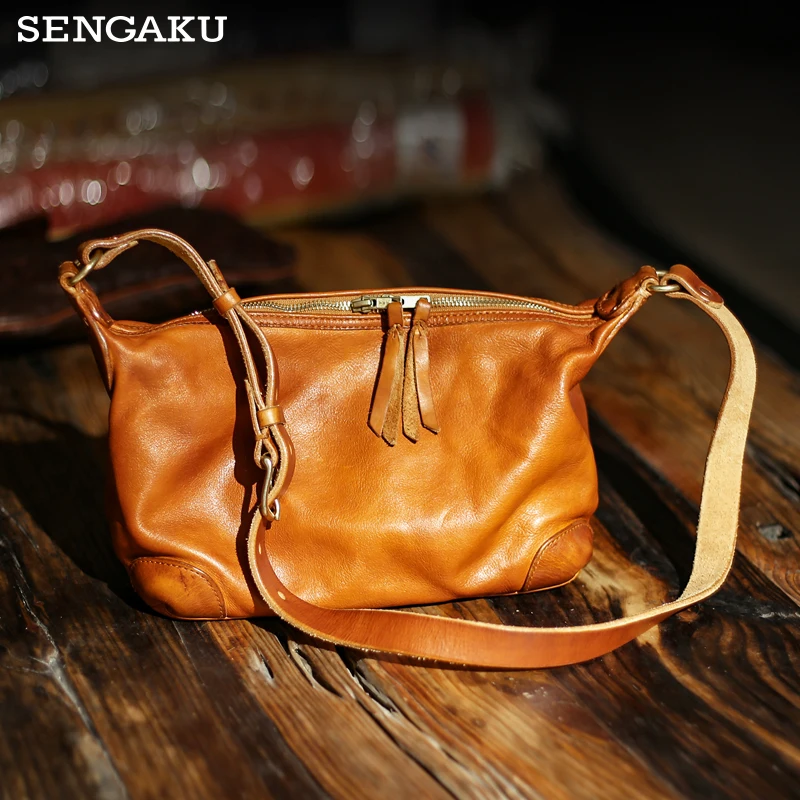 2024 Plant Tanned Head Layer Leather Women\'s Shoulder Bag Genuine Leather Crossbody Messenger Bag Male Casual Travel Sling Bag