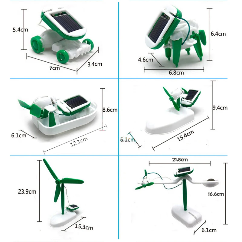Energía renovable con nuestro juguete Solar seis en uno, regalo educativo, Kit de bricolaje, construir Avión de energía, barco, coche, tren, modelo