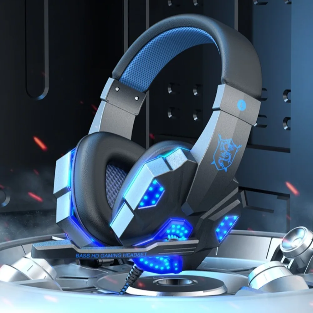 

Luminous Computer Wired Headphone with Microphone Large Ear Cups Wired Gaming Earphones Adjustable Subwoofer