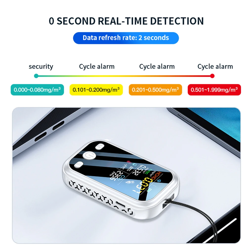 Carbon Dioxide Detector Portable Mini Air Quality Monitor with Lanyard Alarm CO2 Gas Meter Temperature Humidity Infrared Sensor