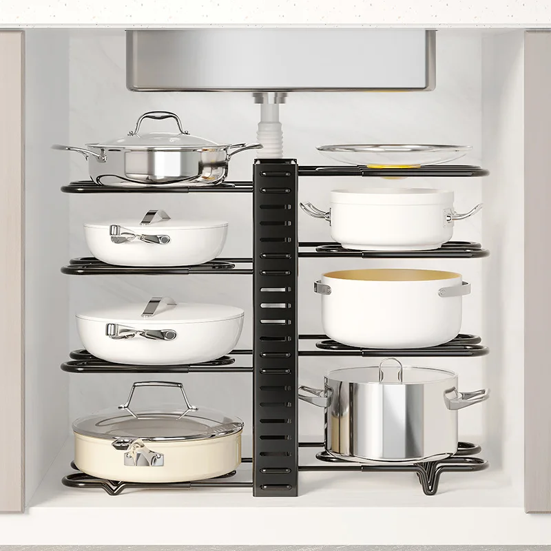 

Adjustable Pot Rack Organizer Kitchen Storage Shelf Multi-layer Household Sink Cabinet Pot Lid Holder Bowl Shelf Storage Rack