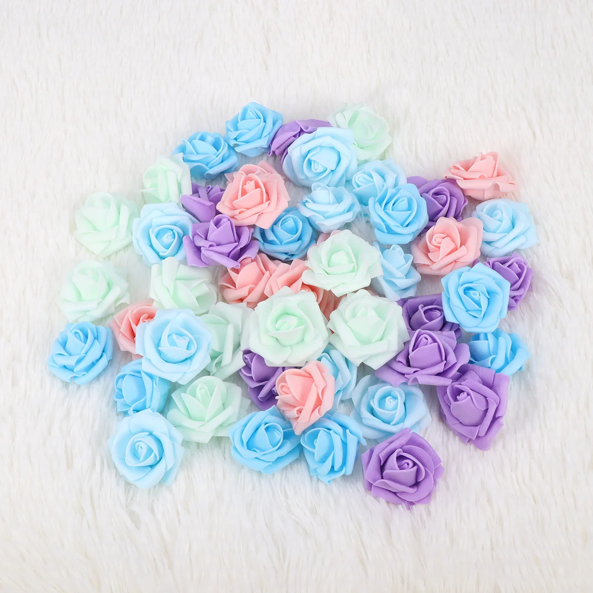 

50Pcs Rose Flower Ornament Imitation Pink Light Blue Purple Sky Blue Fluorescent Green Delicate Wedding Valentine Home