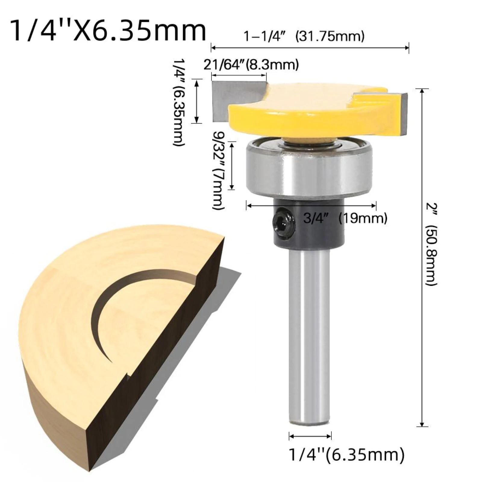 1 buah 6mm 1/4 "Shank T Slot Cutter Router Bit bantalan Spoilboard permukaan Router Bit Milling Cutter untuk alat pertukangan kayu