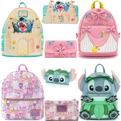 2pcs/set Loungefly Disney Stitch Luau Cosplay Womens Double Strap Shoulder Bag Purse Sandcastle Beach Surprise Backpack Wallet