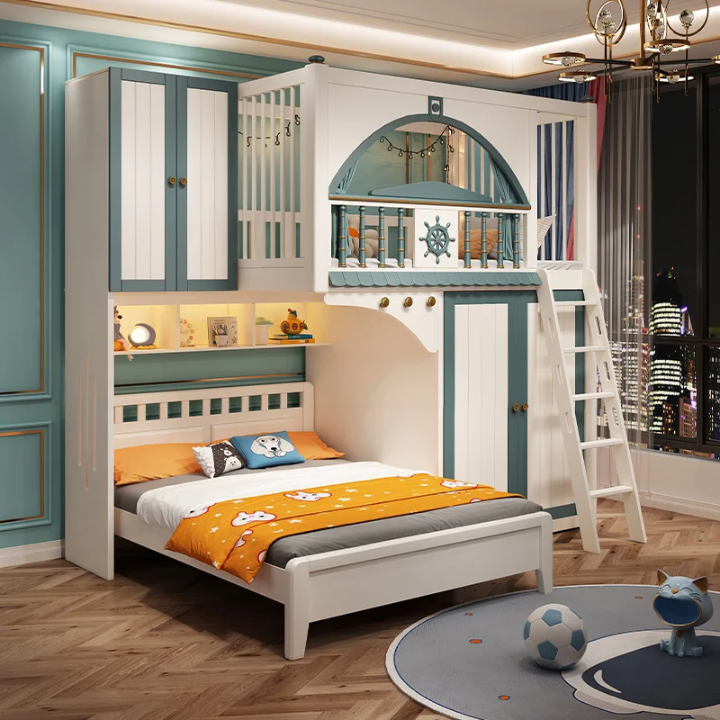 Children's upper and lower double-layer staggered small apartment bed