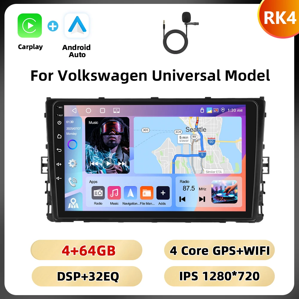 Podofo 9 '' Qualcomm Autoradio Voor Volkswagen Lavida Plus 2023/Polo 2017-2021/Transporter 2015-2019 Carplay Android Auto WIFI 4G