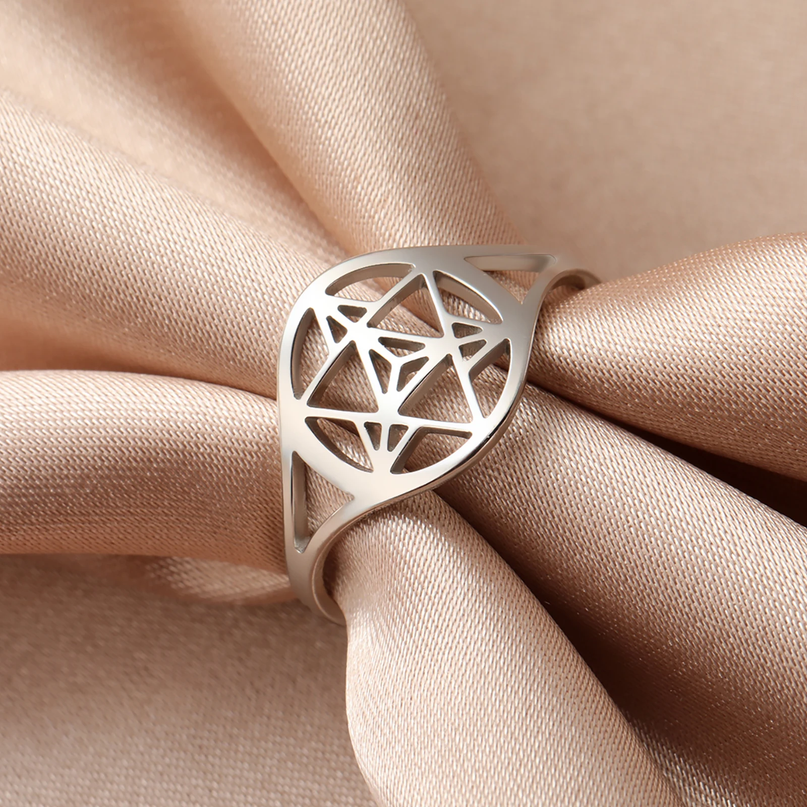 Skyrim Merkaba Star Sacred Geometry Ring Women Stainless Steel Gold Color Finger Rings Wedding Band Meditation Jewelry Wholesale