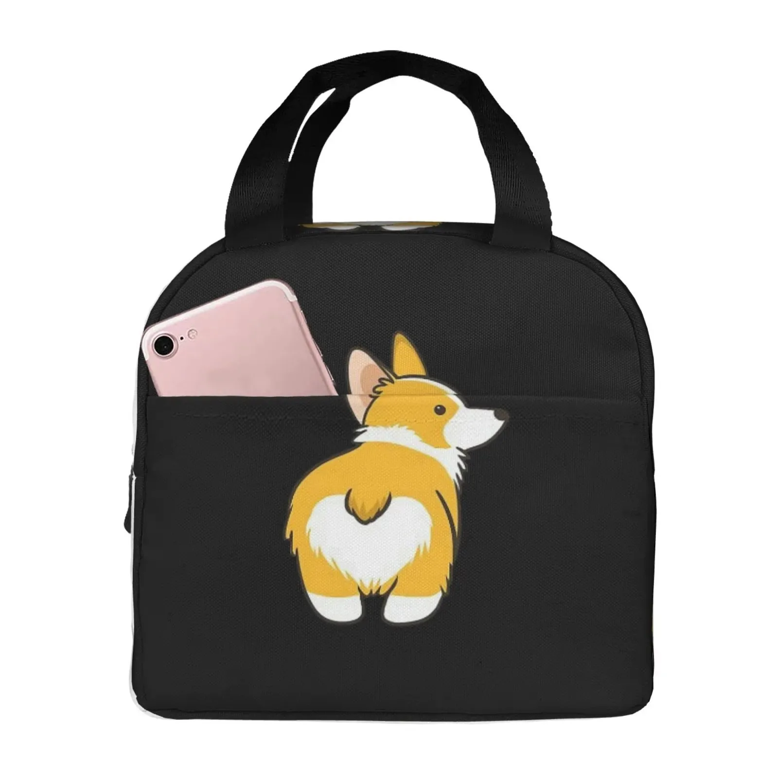 Funny Corgi Butt Dog Print Lunch Bag Durable Insulated Picnic Cooler Tote for Girls