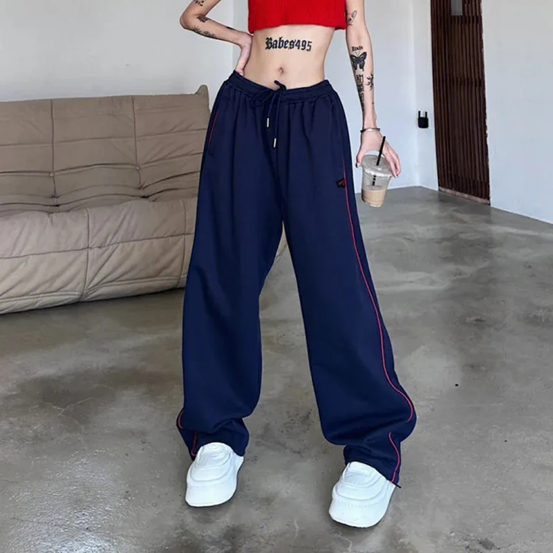 GIDYQ Vintage Baggy Jogging Striped Sweatpants Women Y2k Harajuku High Street Sport Pants Elastic Waist Straight Casual Trousers