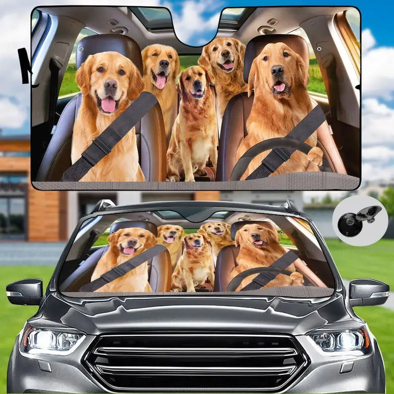 Golden Retriever Car Sunshade, Golden Gifts, Golden Car Decor, Auto Sunshade, Dog Car Sun Protector, Car Sun Blocker, Dog Windsh