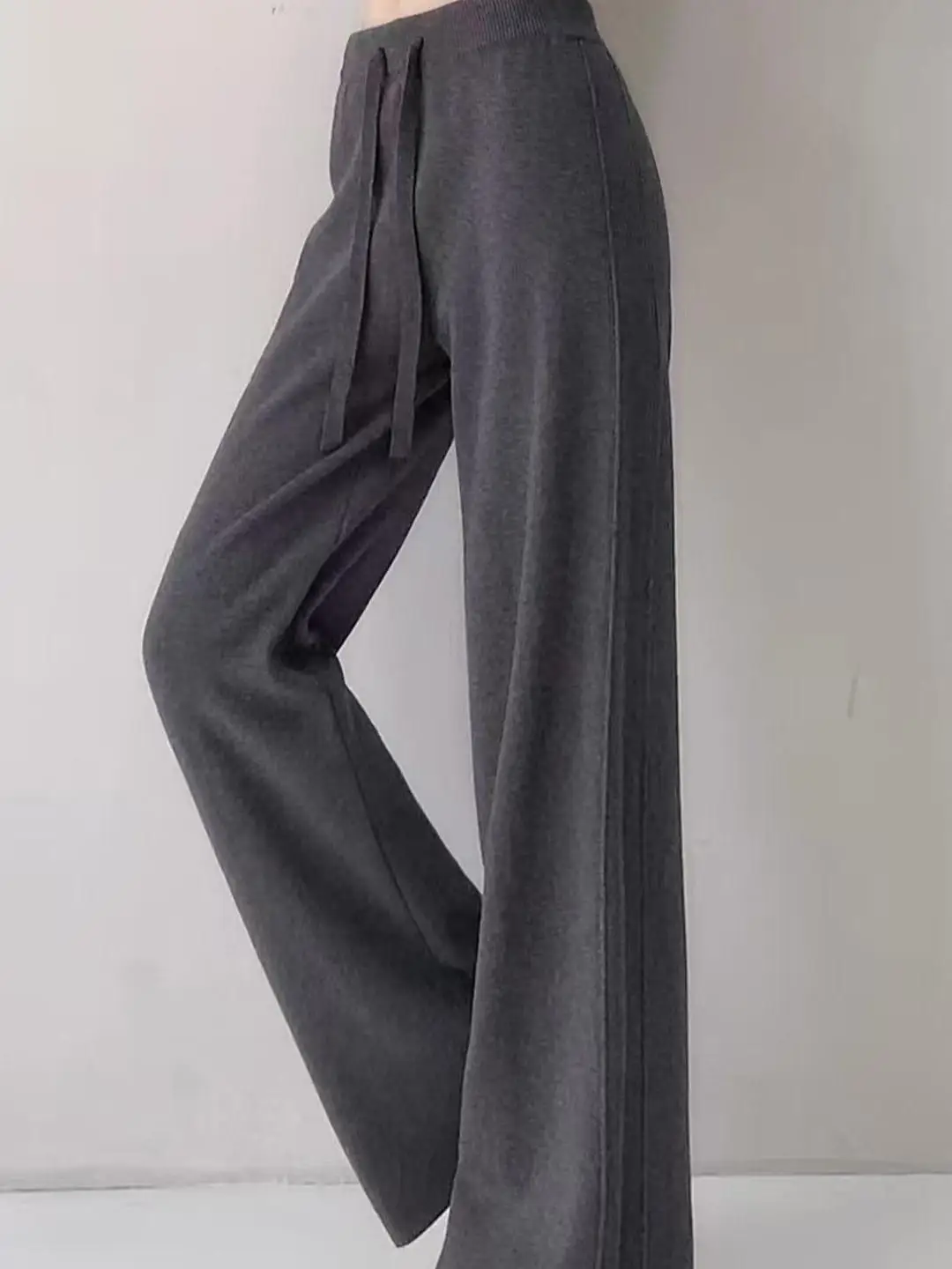 

Свободные шерстяные широкие брюки, женские драпированные брюки с высокой талией, S, трикотажные прямые брюки, уличные длинные брюки длиной до пола