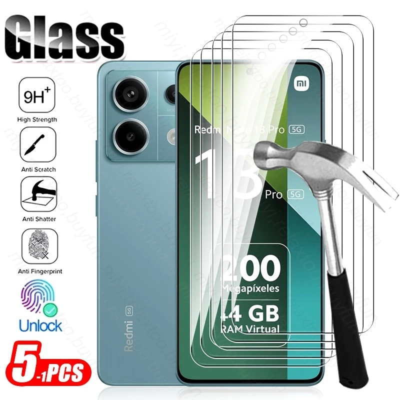 5-1Pcs 9H Tempered Glass for Xiaomi Redmi Note 13 Pro 5G 4G Protect Glass on RedmiNote13 Not 13Pro 4/5G Screen Protector HD Film