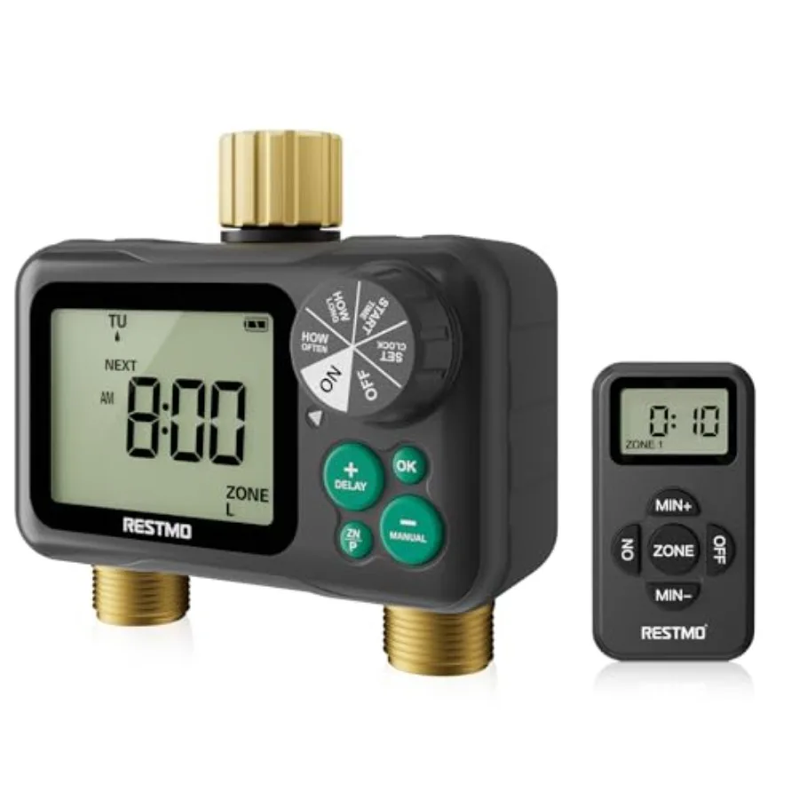 

Outdoor hose faucet brass sprinkler timer with large dial gold finish programmable up to 59h rain delay/manual/automatic irriga