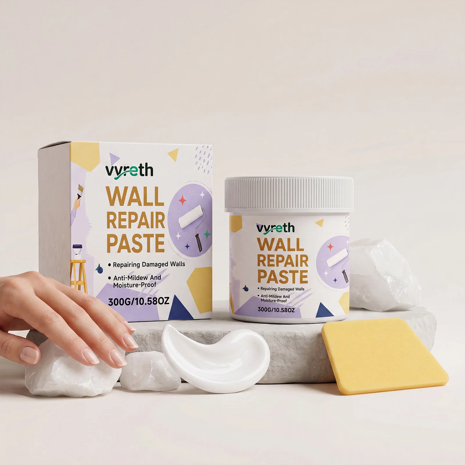 Wall Repair Paste Polymer Crack Filler Putty Fast Dry Interior Wall Patch Compound for Home Office Maintenance Durable
