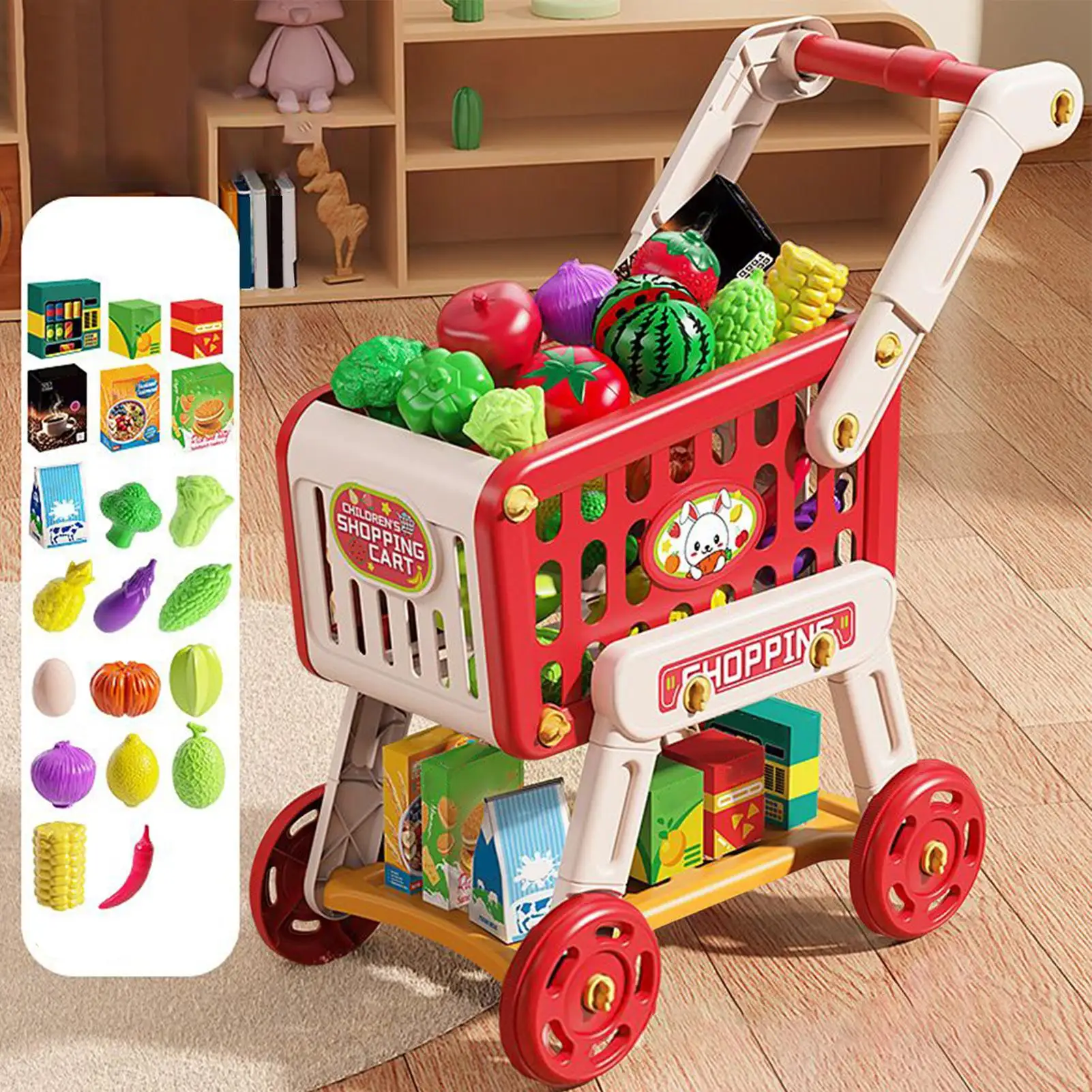 Crianças carrinho de compras crianças jogar carrinho de compras brinquedo acessórios de cozinha fingir jogar brinquedos educativos comida falsa para meninos meninas