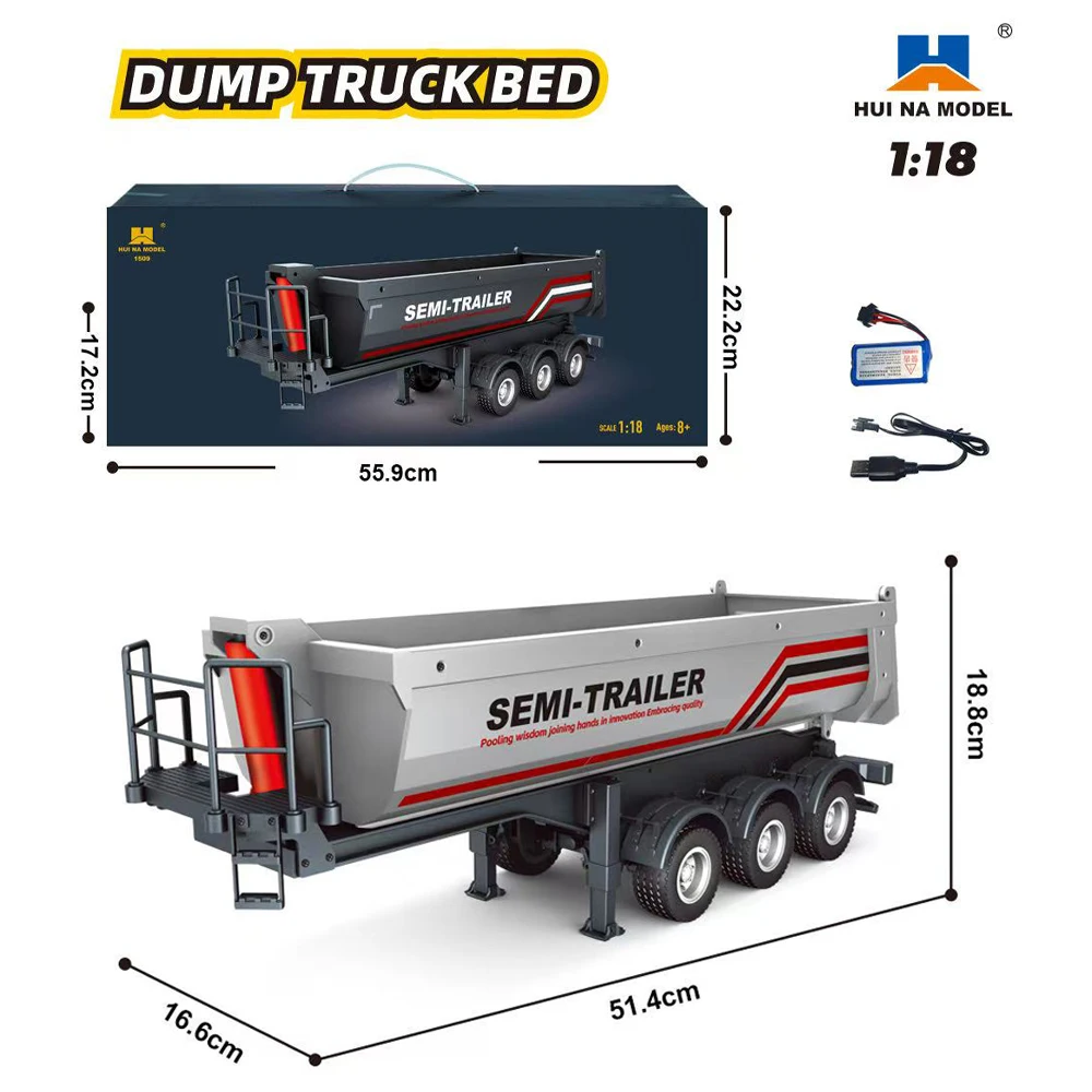 HUINA 1/18 19CH RC Truck 1501 770S Alloy Tractor 2.4G Afstandsbediening Bouwtrailer Truck met Licht en Geluid Speelgoed