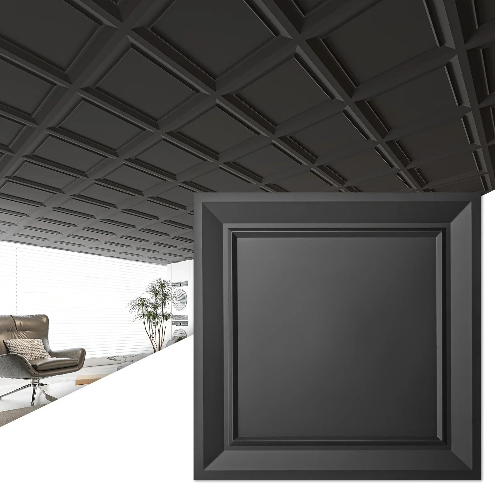 

12pcs (12 Pack) Art3d Black PVC Ceiling Tiles & Wall Panels Suitable for, Office, Commercial - Fire Rated Waterproof Lightweight Panels, Breakage-Resistant Covering, Installation, Suitable for Wet Areas, Cover 48 Sq.Ft