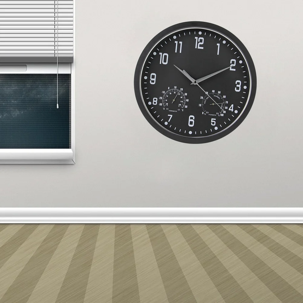 

14 Inch Quartz Wall Clock Mute Sweep Retro Round Dial Large Number Multifunctional Temperature Humidity Meter for Living Room