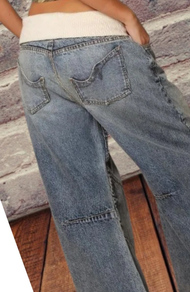 

American retro hip-hop splicing fashion jeans suitable for women's daily simple wear wide-leg pants loose work pants street wear