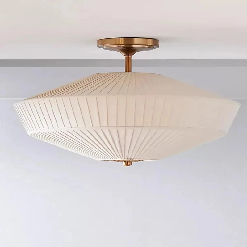 

French Style Retro Pleated Fabric Ceiling Lamp Modern Decorative Light for Bedroom Living Room Cafe Office Corridor Lighting