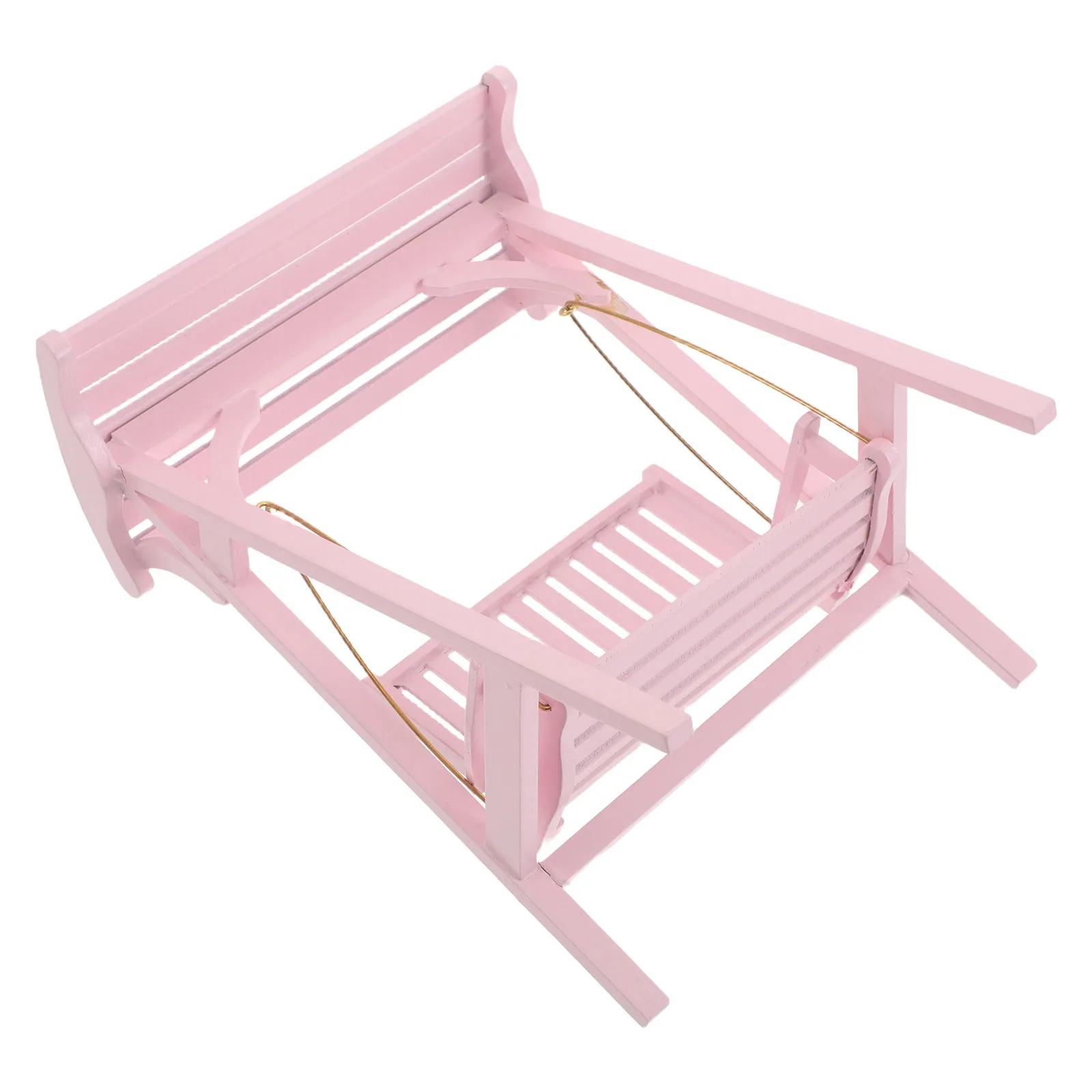 

Miniature 1:12 Scale Wooden Garden Swing Pink Mini Porch Swing Chair Handcrafted Outdoor Miniature Furniture Fairy Garden Decor