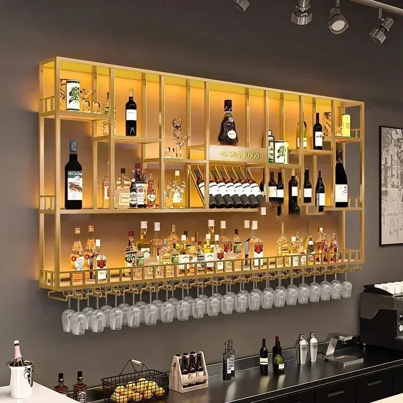 Club hangende wijnkast plank whisky sterke drank display metallic barkast industrieel modern Armario Para Vinos meubelen