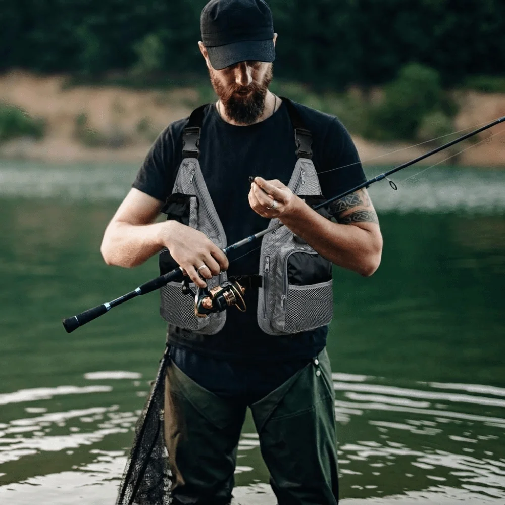 Durable Quick Dry Fishing Vest Multiple Pockets Lightweight Fishing Waistcoat Adjustable Breathable Fly Fishing Vest Boating