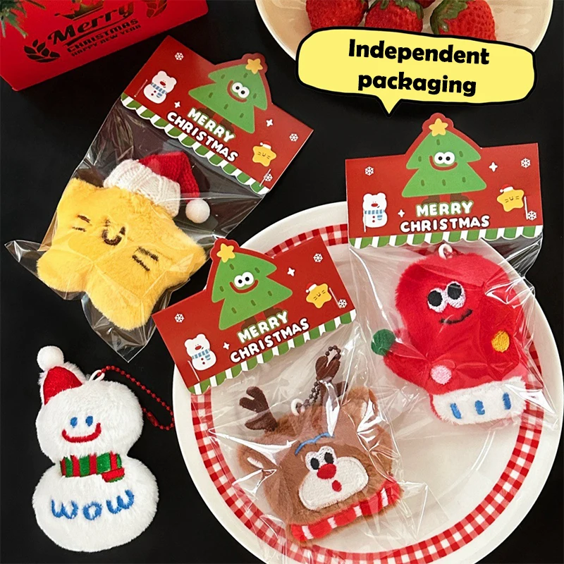 Kawaii natal chaveiro de pelúcia dos desenhos animados papai noel árvore de natal boneca de pelúcia chaveiro saco pingente natal pendurado decoração presente