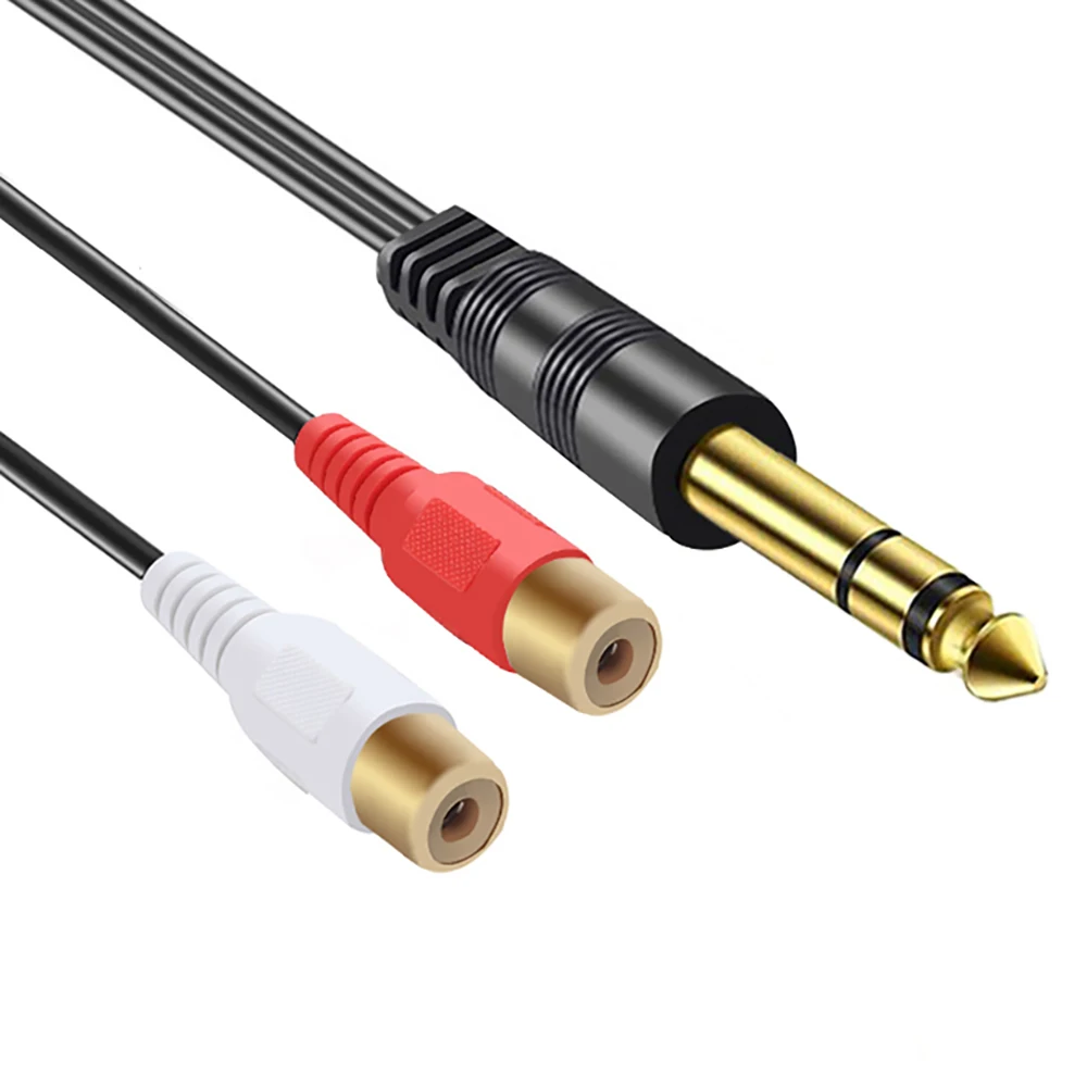 0.3m 1/4Inch TRS 6.5 Jack to 2 RCA R/L Y Splitter Audio Cable Dual RCA to 6.35mm Adapter Stereo Cord for Speaker Amplifier Mixer