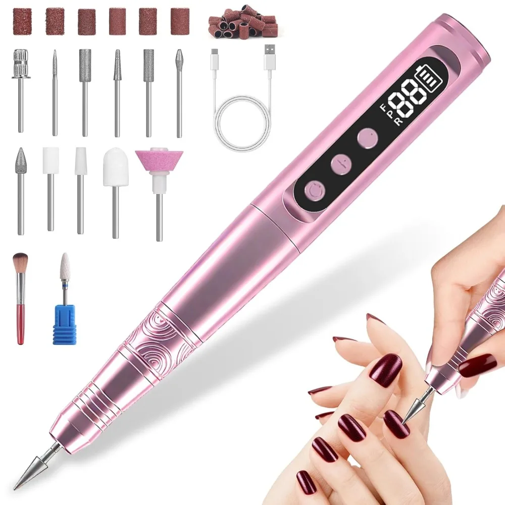 

Cordless Electric Nail Drill Machine Professional Kit, 35000 RPM Adjustable Speed, Portable Nail Grinder Manicure Tool for Home