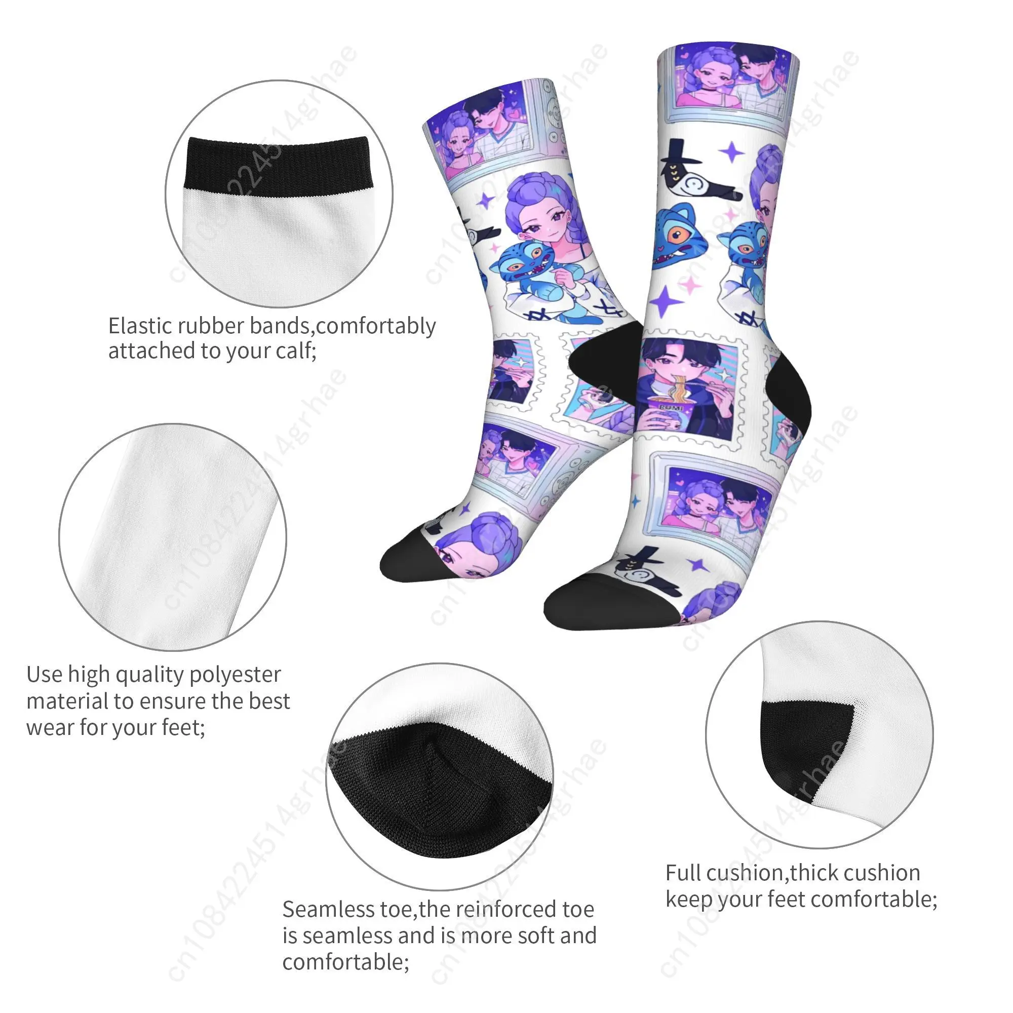 Rujinu Kpop شيطان الصيادين الجوارب عدم الانزلاق جوارب النساء الرجال الدافئة لينة الدراجات الجوارب الشتاء جوارب مطبوعة غير رسمية