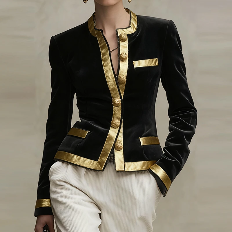 

Modigirl женские весенне-осенние офисные куртки 2025 винтажные с длинными рукавами и золотыми пуговицами в полоску, черные вечерние женские верхняя одежда