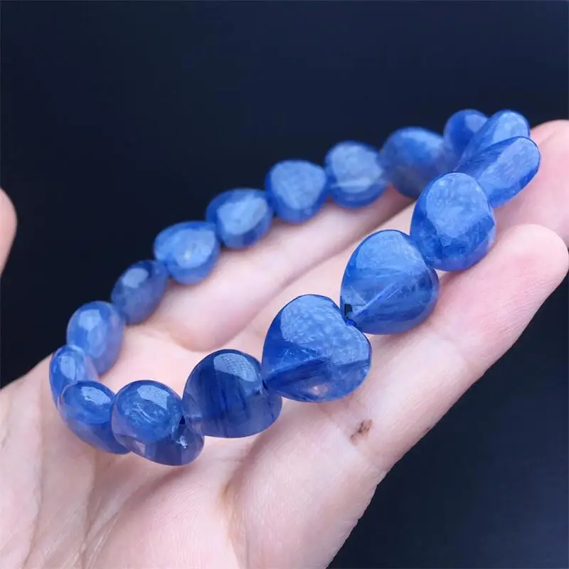 11-13MM Natural Kyanite Heart Bracelet Women Men Handmade Stretch Rope Luxury Jewelry Energy Healing Gift 1PCS
