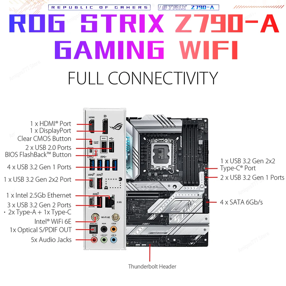 Imagem -04 - Asus-rog Strix Z790 a Placa-mãe Gaming Wifi Branca Kit Ddr5 Lga 1700 i9 13900k com Renegade 6000mhz Conjunto de Memória 32gb pc Faça Você Mesmo Novo