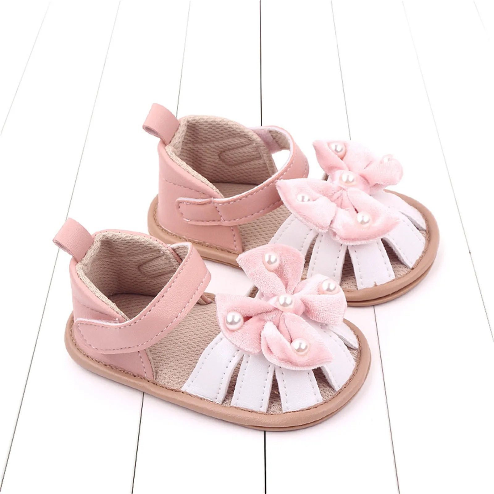 Baby Flip Flop Summer Children Infant Toddler Girls Sandals Flat Bottom Lightweight Breathable Hook Loop Bow Tortoise Booties