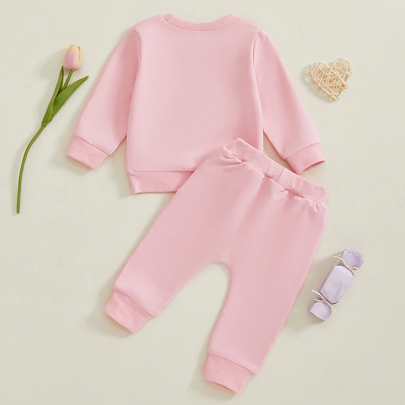 Conjunto de ropa para el Día de San Valentín para niña pequeña, sudadera con estampado de corazón de manga larga, pantalones con volantes, ropa para niña pequeña