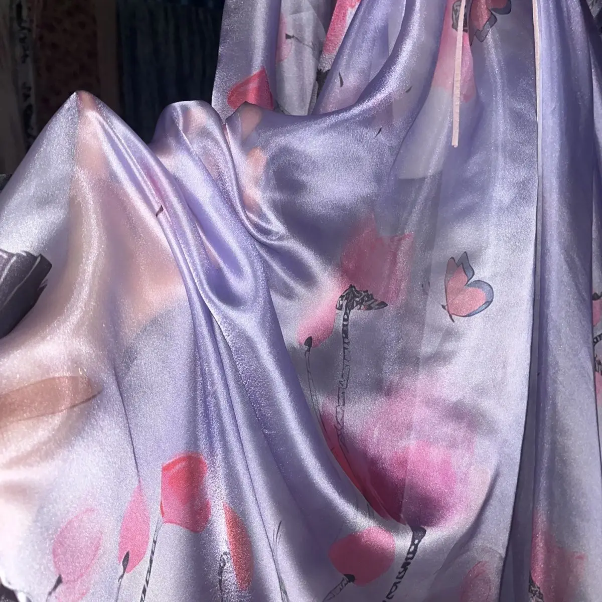 Robe Maxi ample en Satin de soie pour femmes, violet brillant, manches longues, grande taille, Robe de nuit Sexy